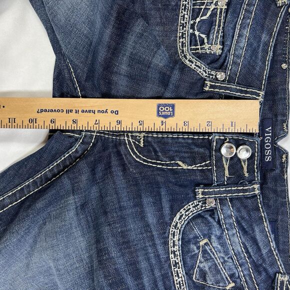 Vigoss Jeans Women 26/32 The Chelsea Straight Blue Denim Stitching Rhinestone - Picture 7 of 12